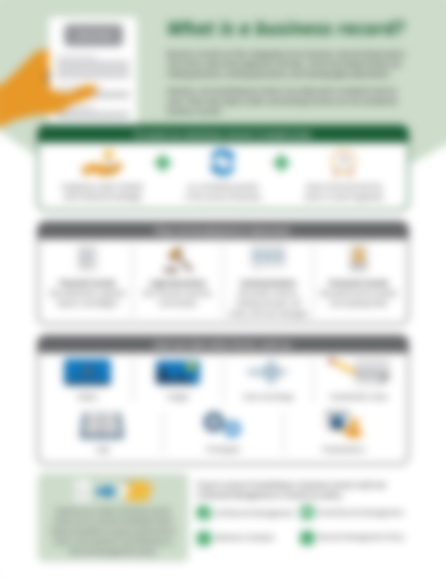 Knowing what qualifies as a business record and needs to be maintained can be tricky. Unravel the mystery and avoid confusion with this infographic. Knowing what qualifies as a business record and needs to be maintained can be tricky. Unravel the mystery and avoid confusion with this infographic.